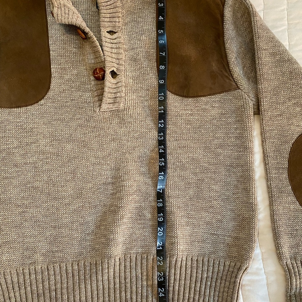 Vintage Wool XL Crewneck Sweater with Suede Shoulder & Elbow Patches - Picture 5 of 6